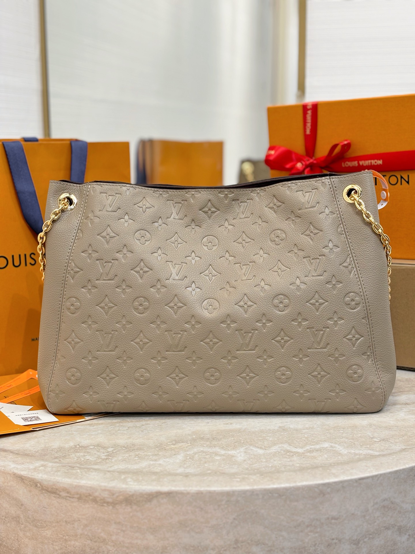 Louis Vuitton LV Anytime MM Monogram Empreinte Bag Tourterelle Gray M14658 42cm/ 16.5in