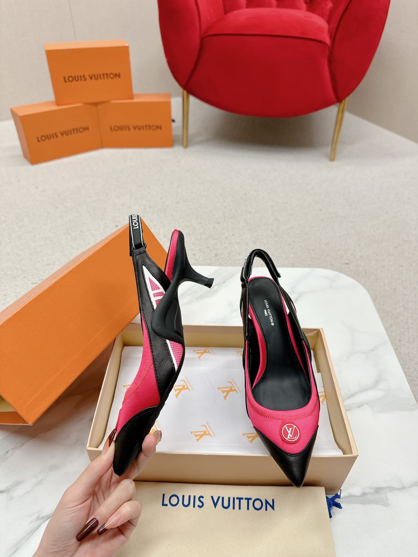 Louis Vuitton Archlight Slingback Pump Black And Pink
