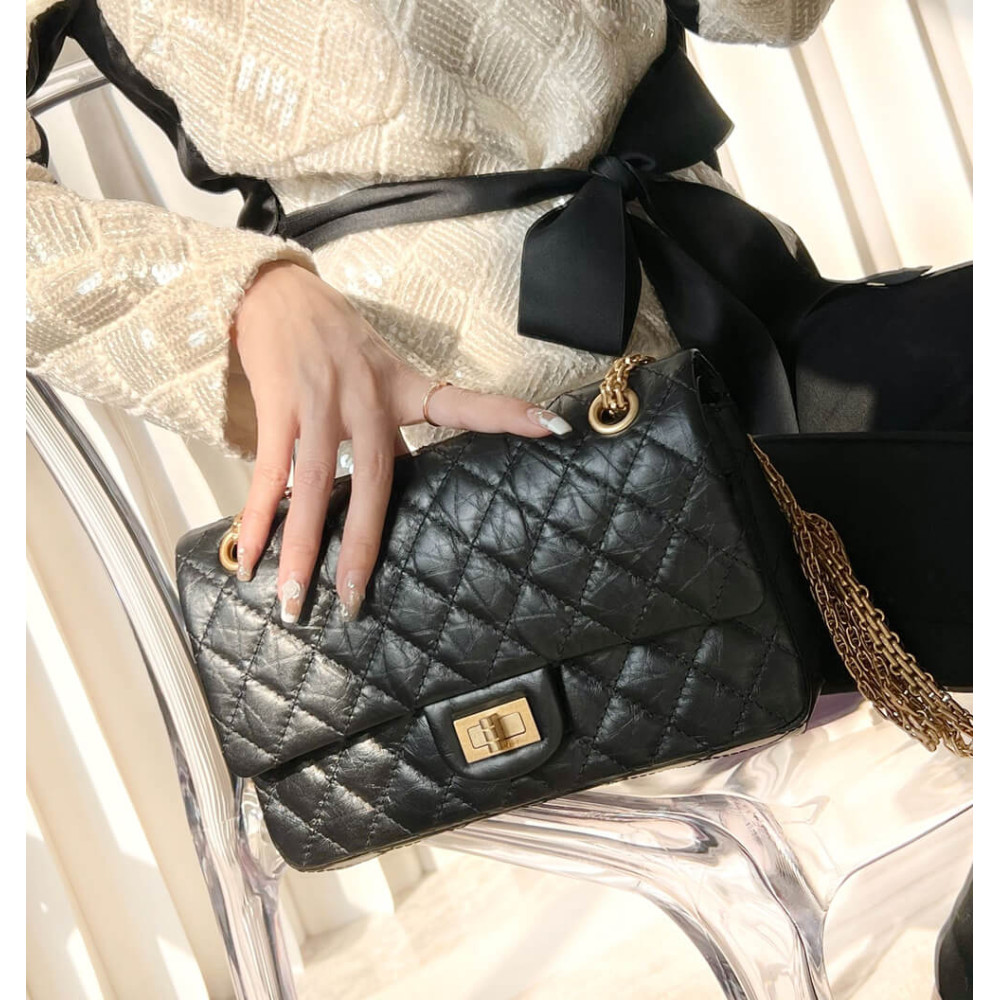 Chanel 2.55 Reissue 227 Aged Calf Black Flap Bag 28cm