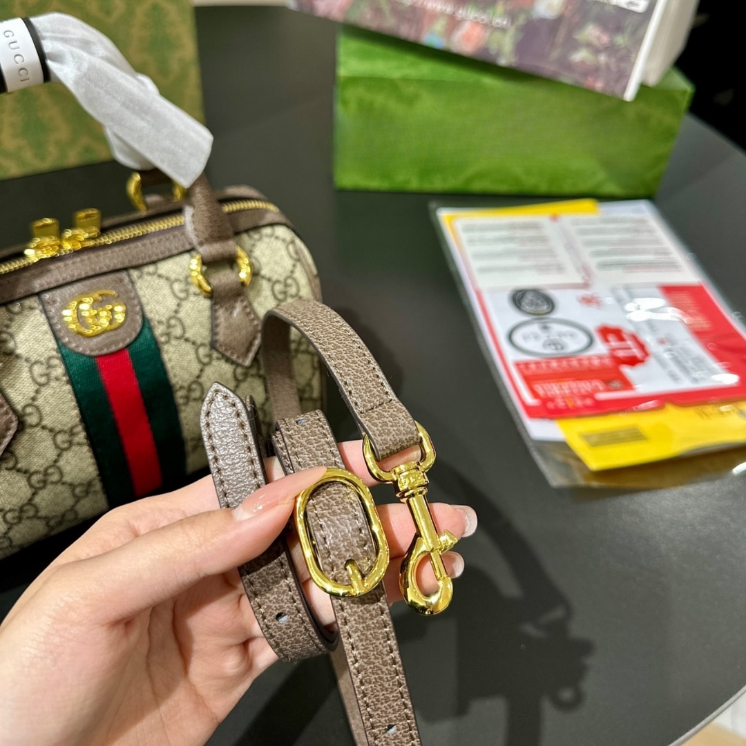 Gucci Ophidia Small Boston Bag GG Monogram Beige And Dark Brown 22Cm 772053 96IWG 8745