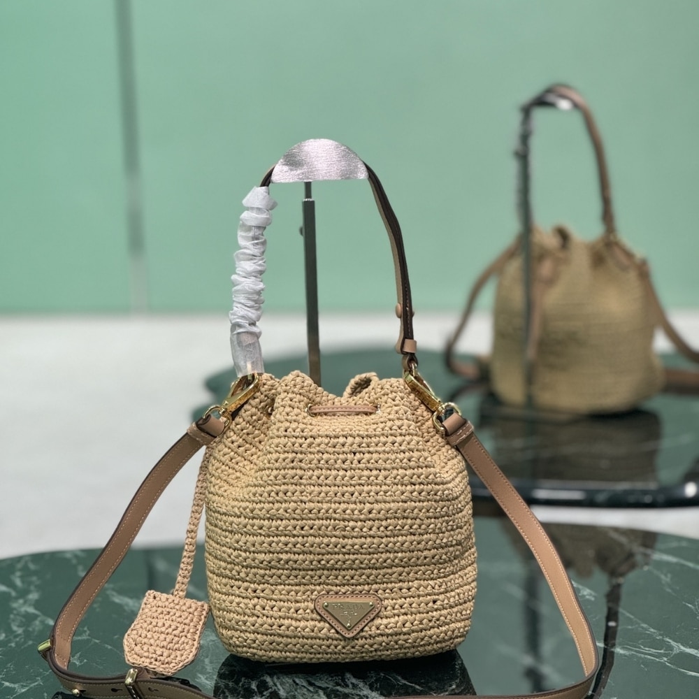 Prada Crochet And Mini Bucket Bag Natural 20Cm