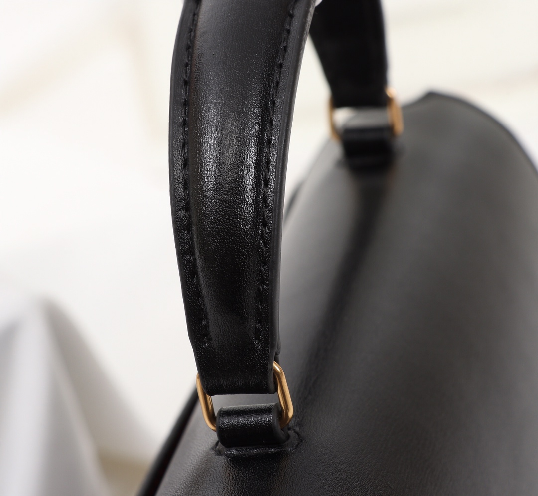 Saint Laurent Cassandra Medium Top Handle Bag Black Gold 24Cm