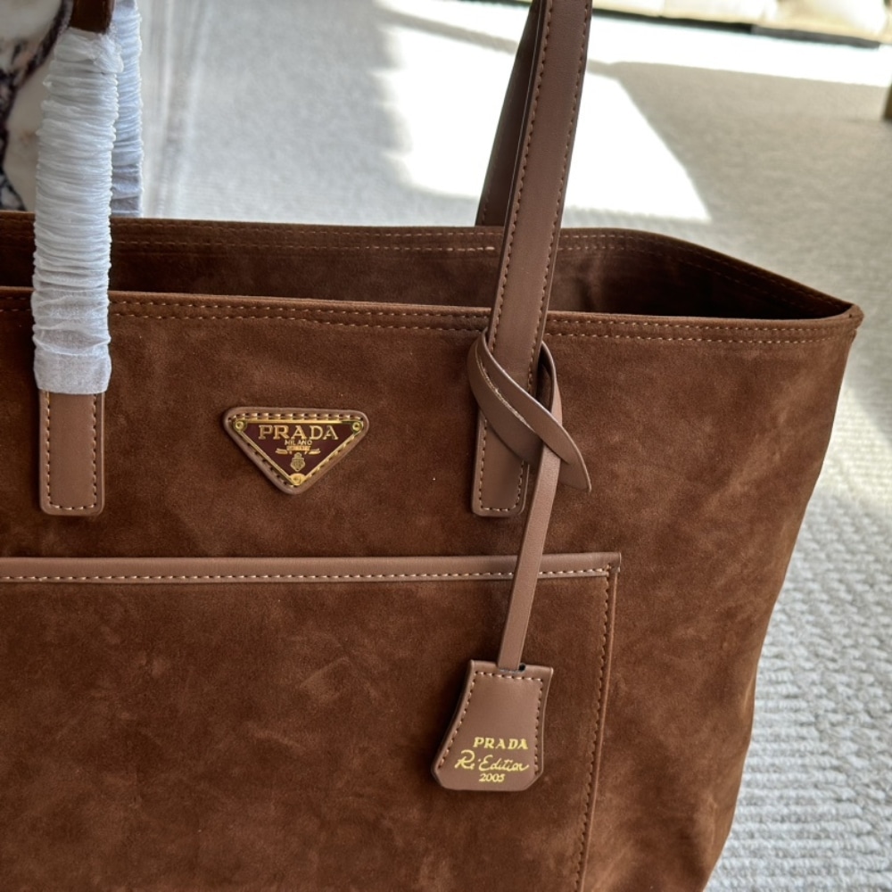 Prada Suede Double Tote Bag Cocoa Brown 35Cm