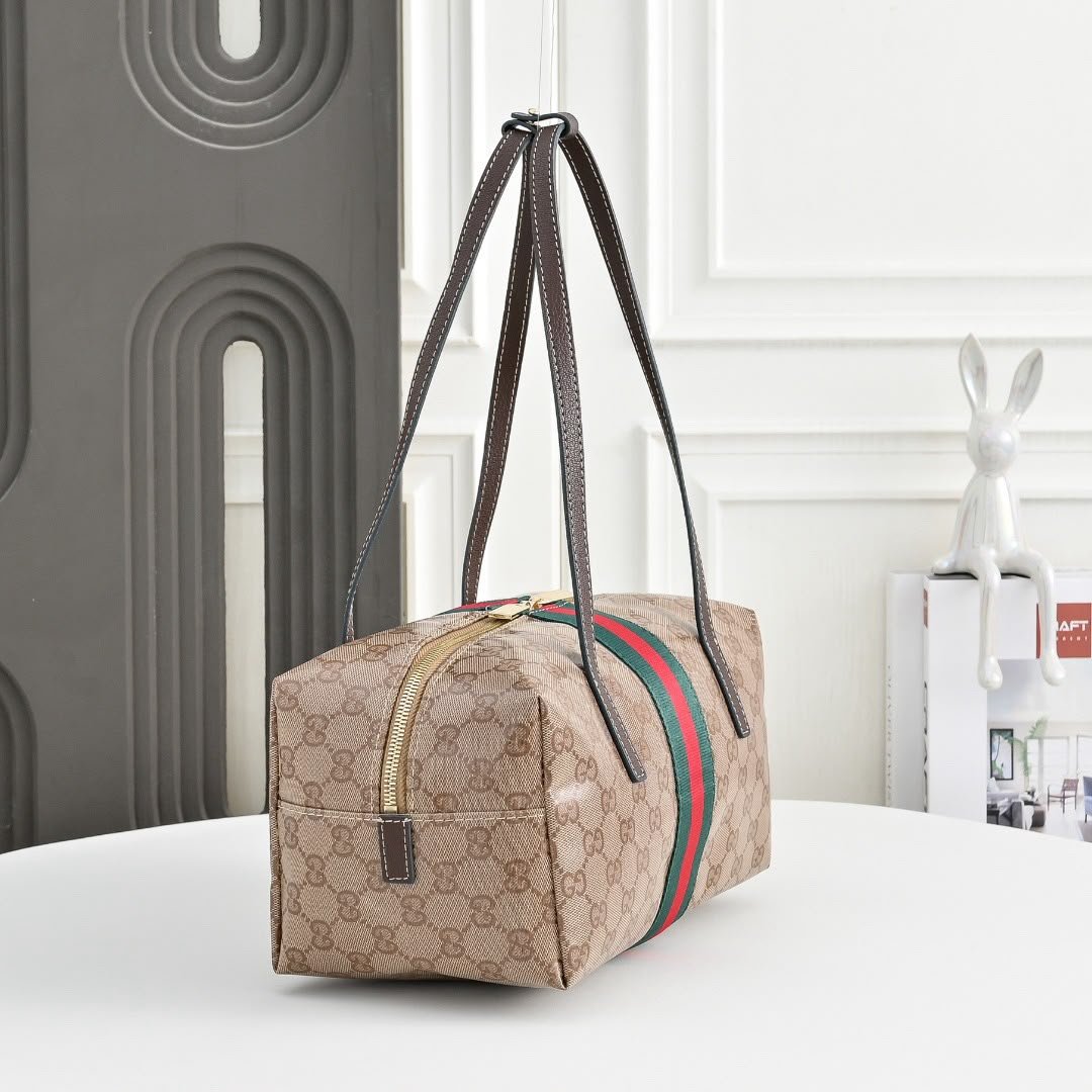 Gucci Melrose Medium Boston Bag 29cm/11.4in Sand And Brown GG Canvas 875228 FAF79 8547