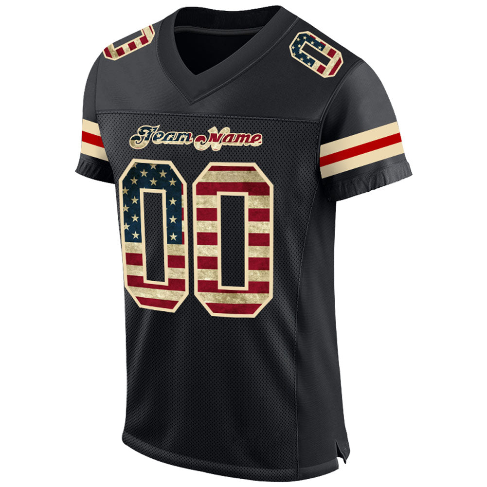 Custom Black Vintage USA Flag-Cream Mesh  Football Jersey