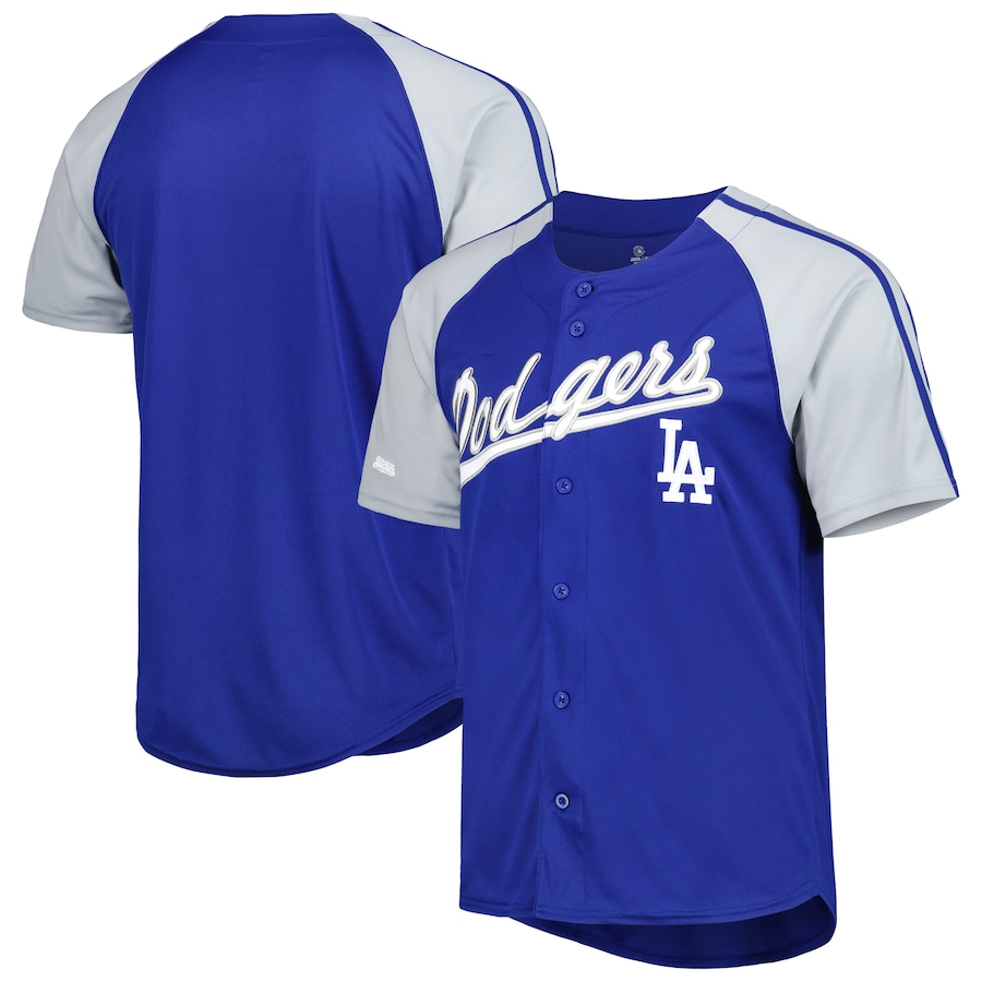 Los Angeles Dodgers Stitches Button-Down Raglan Fashion Jersey Royal