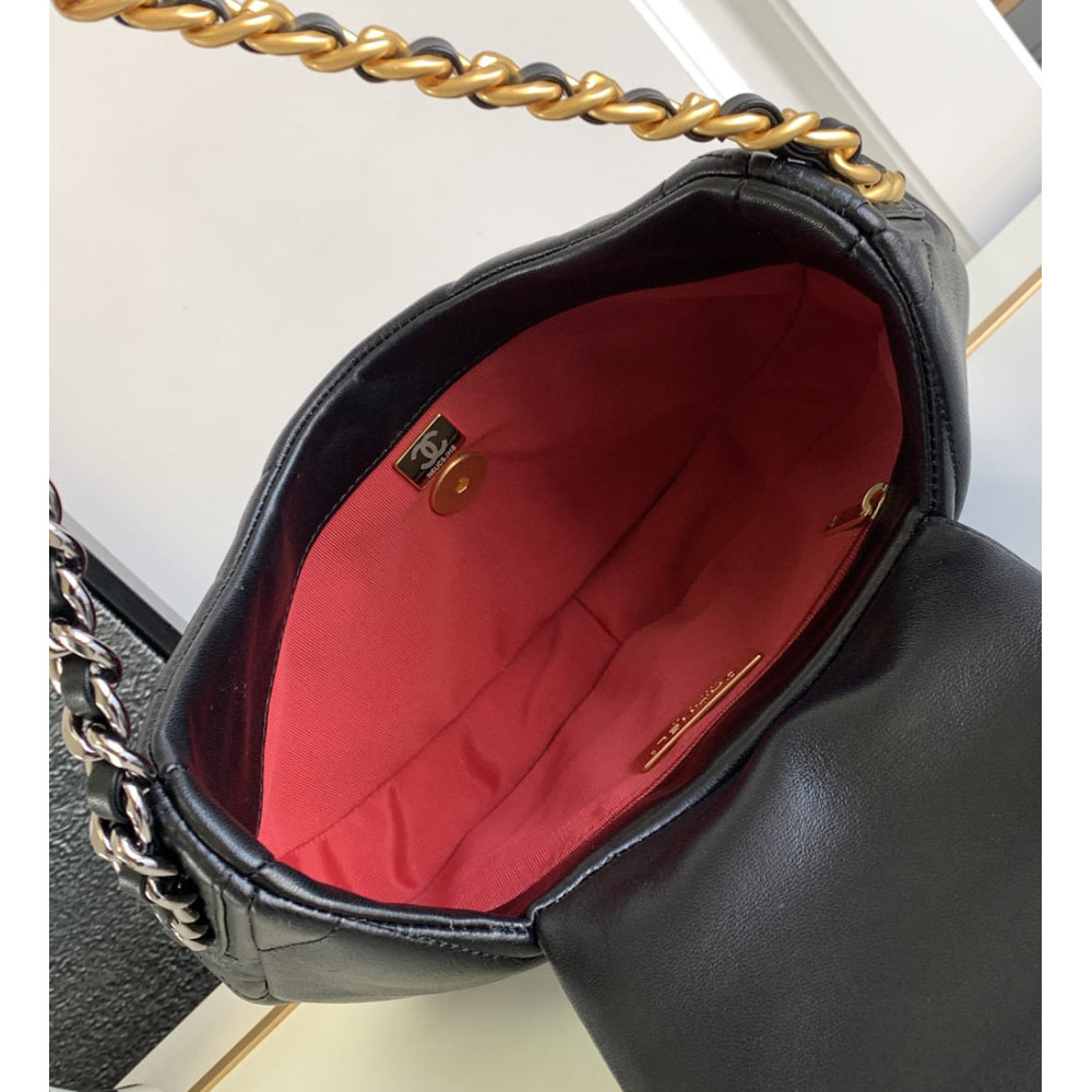 Chanel 19 Hobo Bag Black Quilted Lambskin 24cm