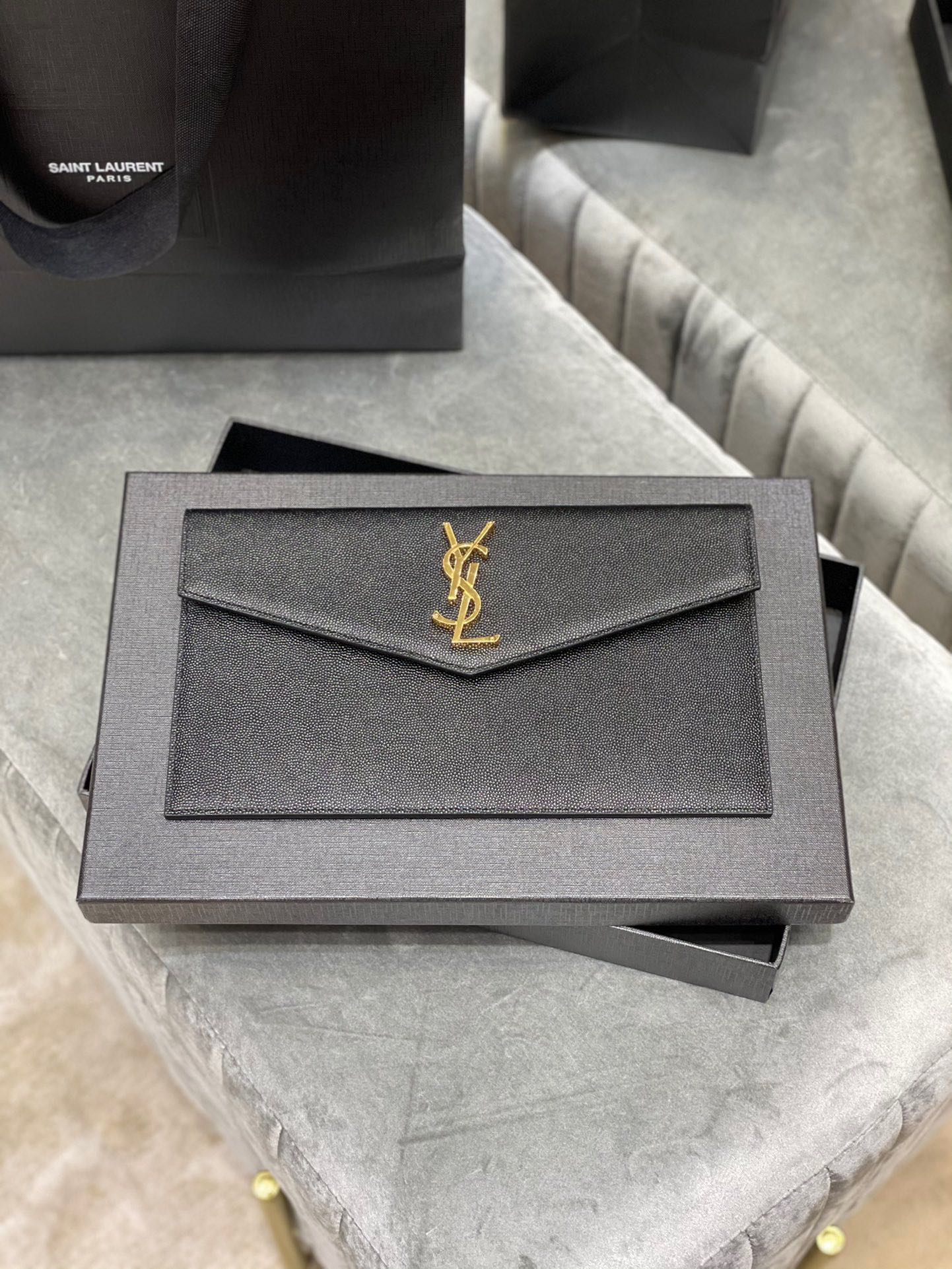 Saint Laurent Uptown Pouch In Grain De Poudre Embossed Leather