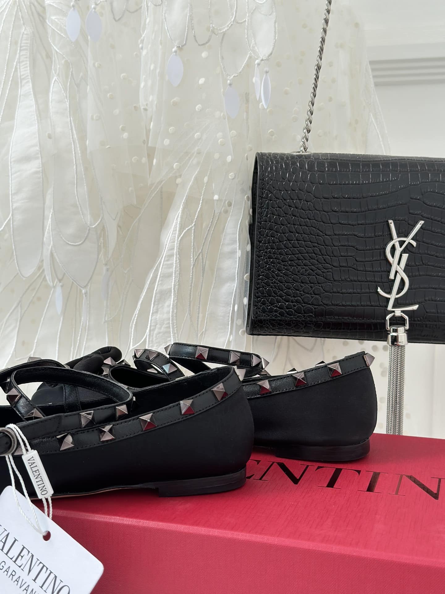 Valentino Garavani Rockstud Satin Ballerinas With Tone On Tone Studs Black 3W2S0Hb6Eql 0No