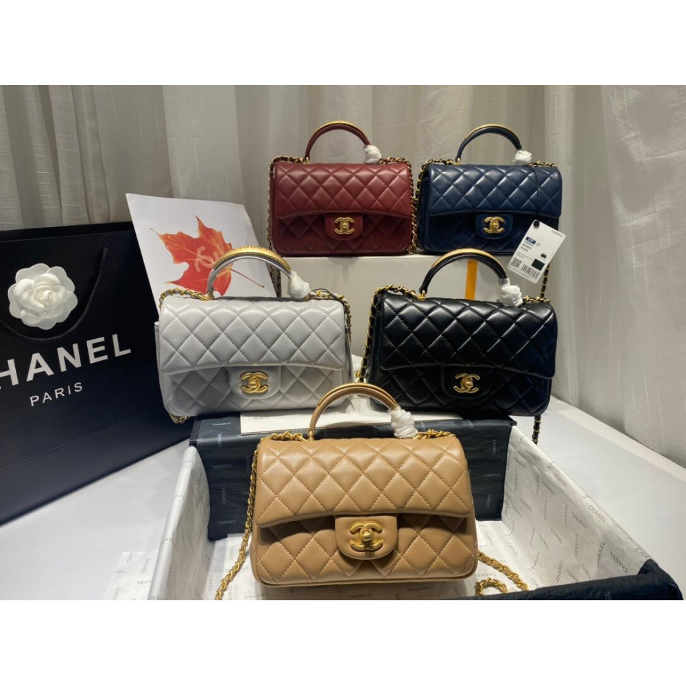 Chanel Mini Flap Bag With Gold Top Handle 20cm