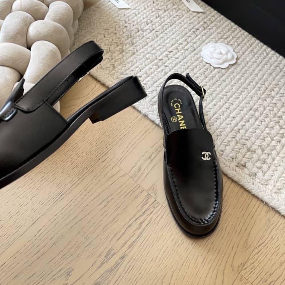 Chanel Interlocking Cc Logo Slingback Flats Black