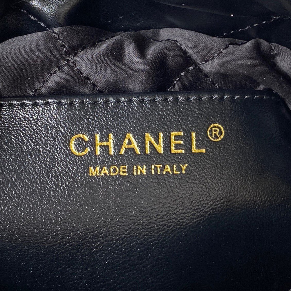 Chanel Mini 22 Handbag Shiny Calfskin & Gold Metal Black 20cm
