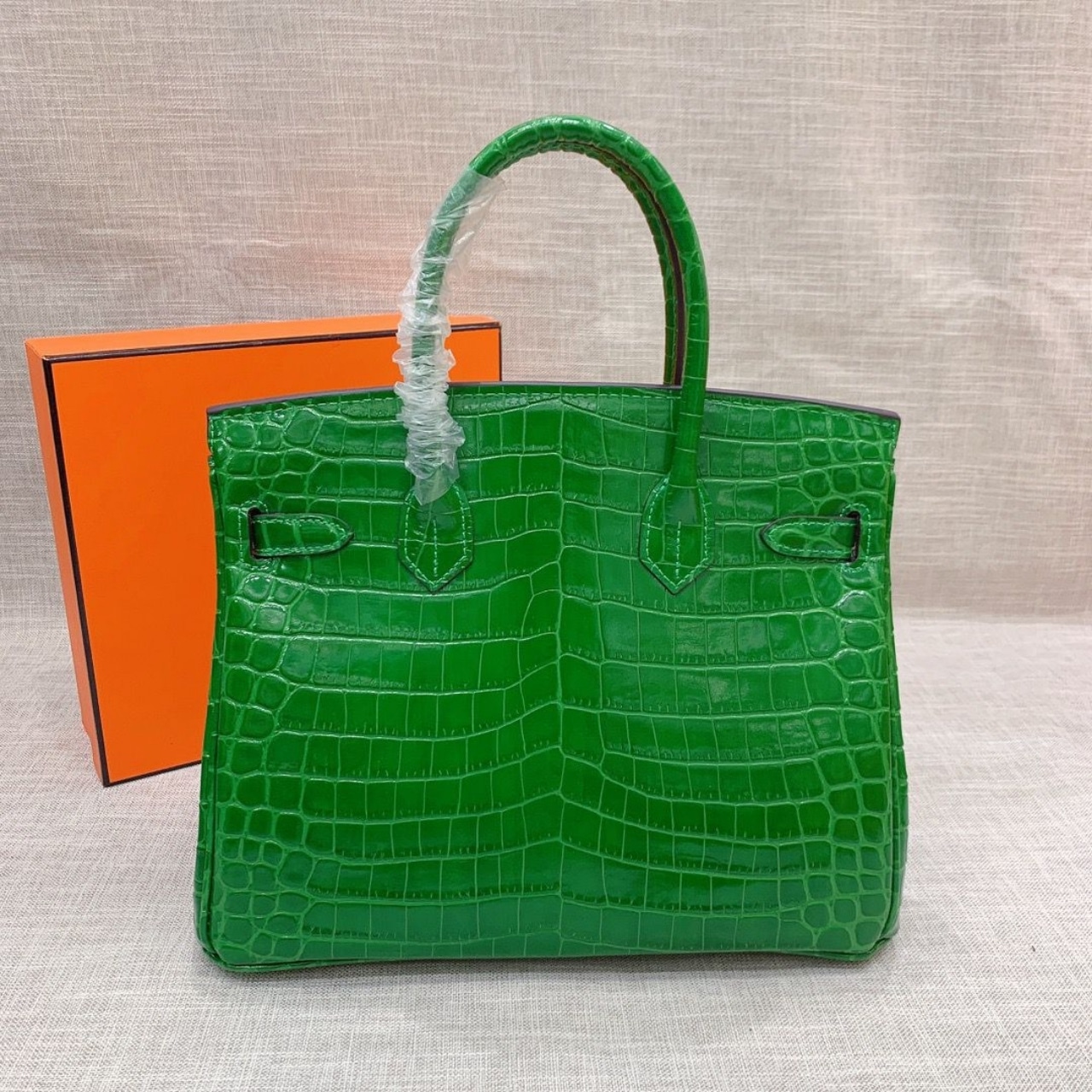 Hermes Birkin 30 Crocodile Gold-Toned Hardware Dark Green