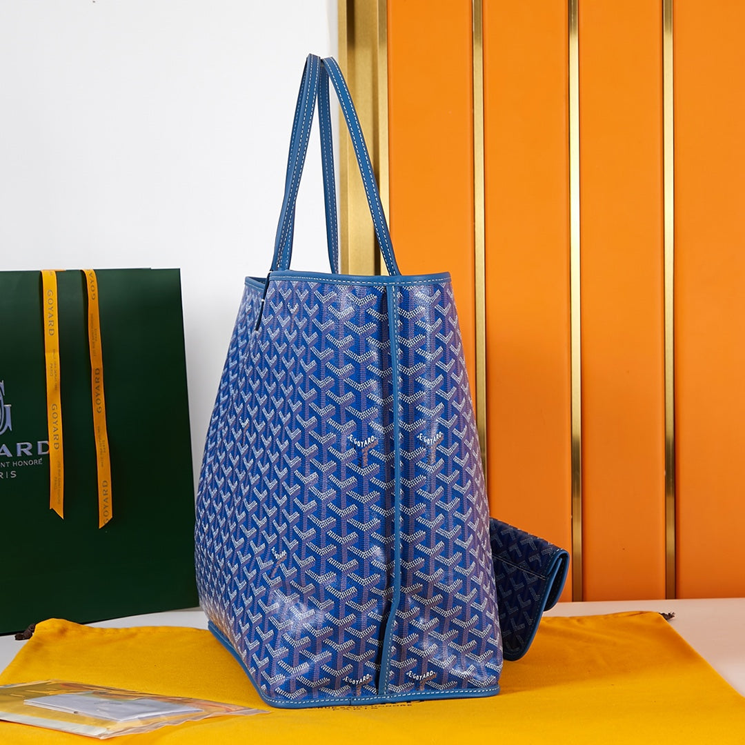 Goyard Saint Louis Gm 40 Blue Canvas Chevroches Calfskin