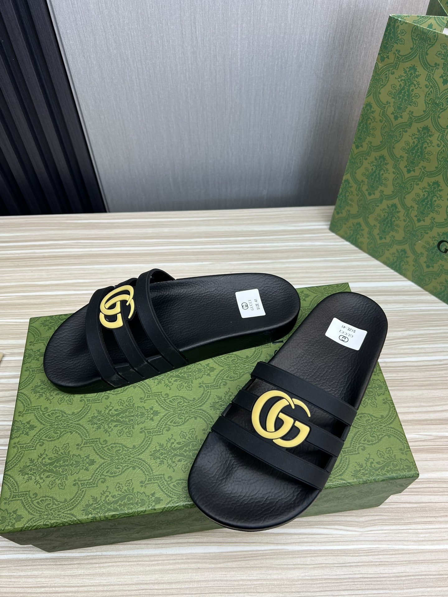 Gucci Slippers Sandals Mules Summer With Gg Logo Yellow