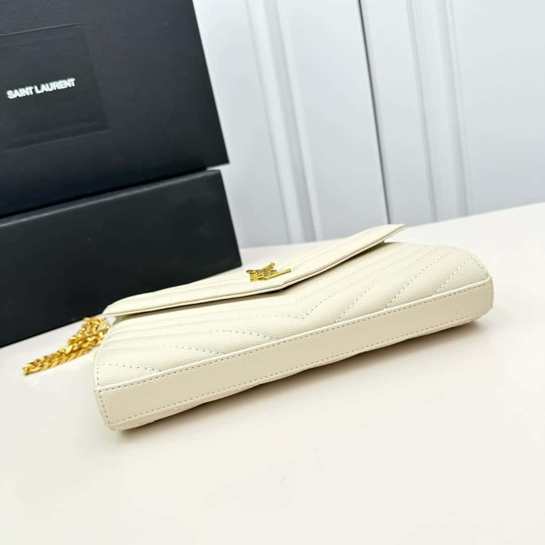 Saint Laurent Classic Cassandre Chain Wallet Bag White 24Cm