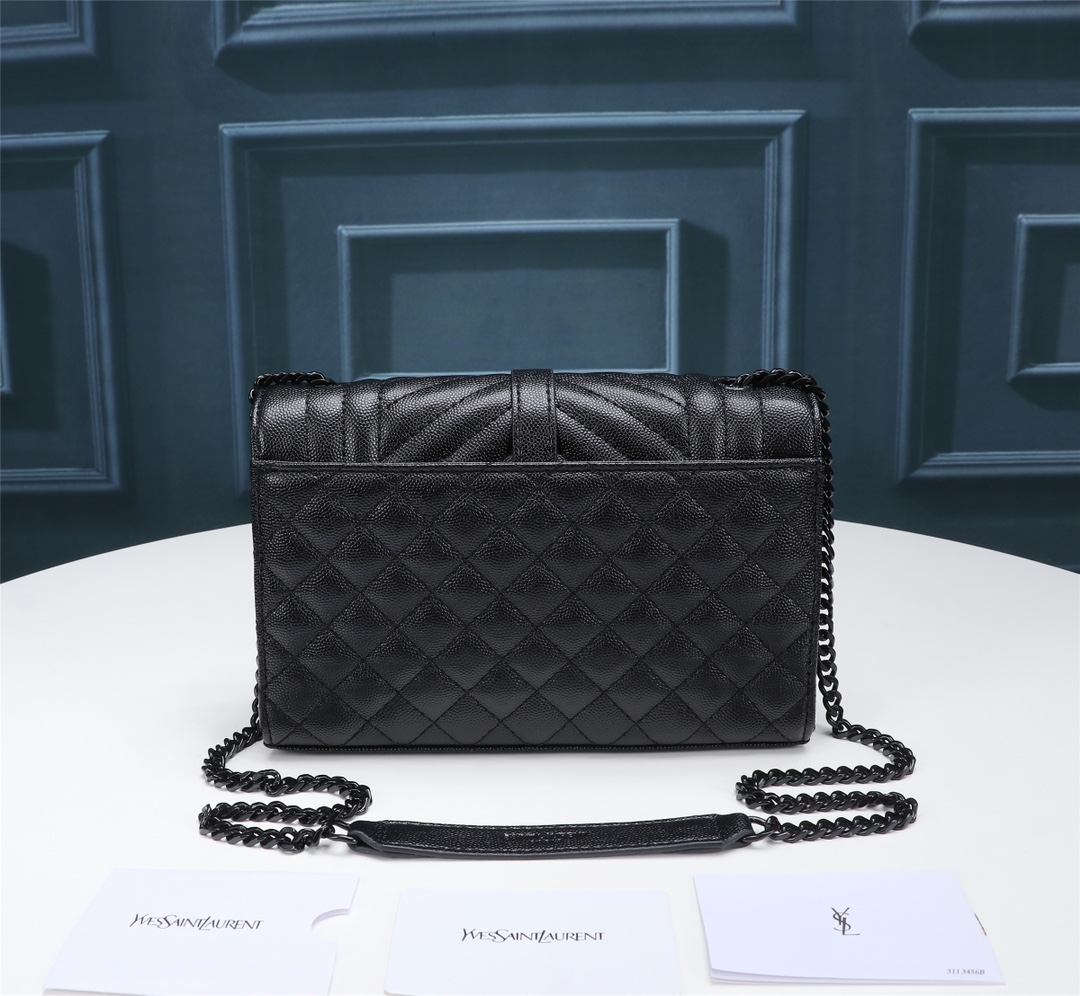 Saint Laurent Envelope Small Bag In Mix Matelasse Grain De Poudre Embossed Black Noir