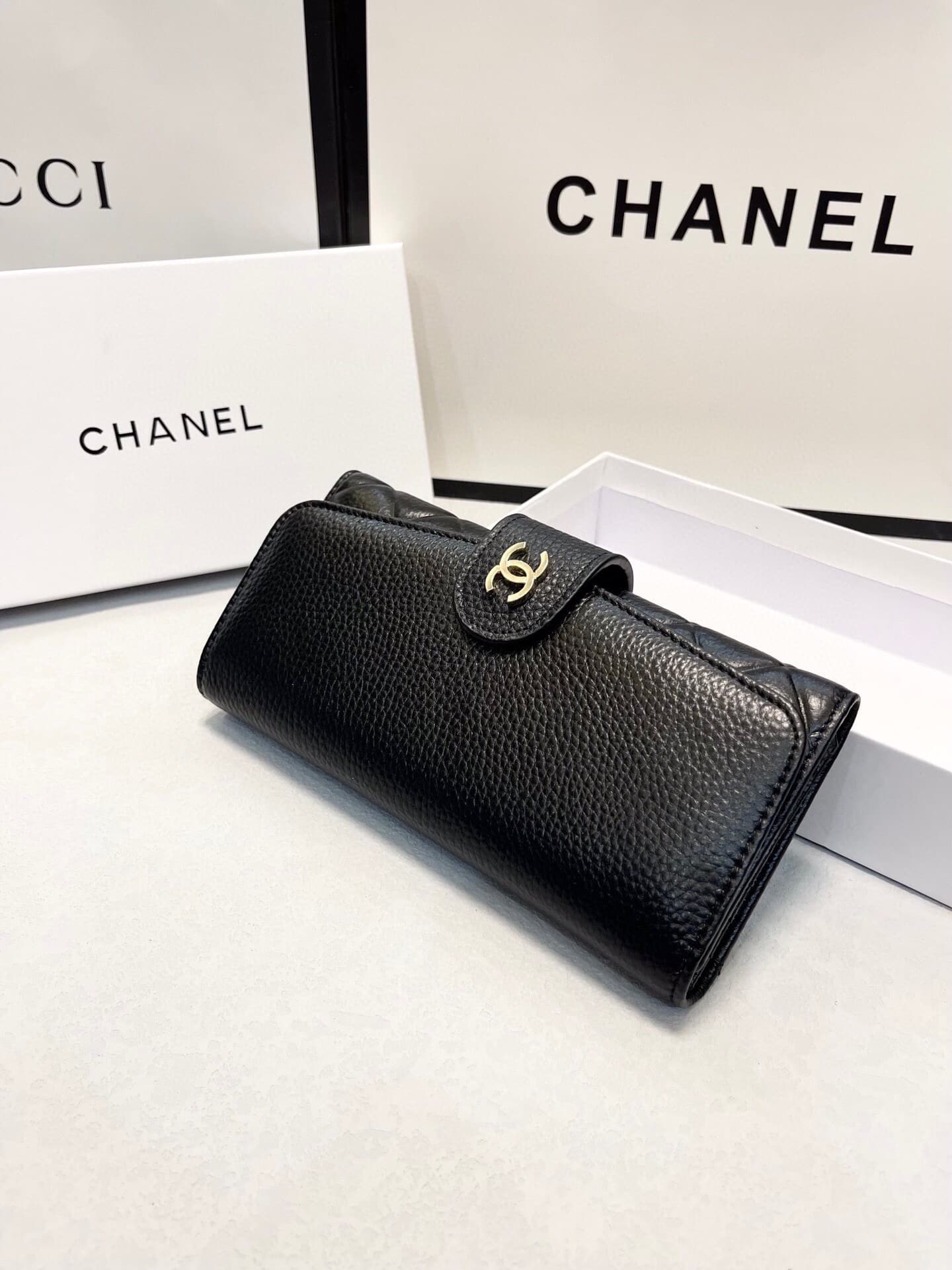 Chanel Classic Long Flap Wallet Black 19Cm