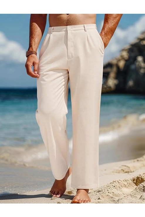 Mens Linen Beach Pants Casual