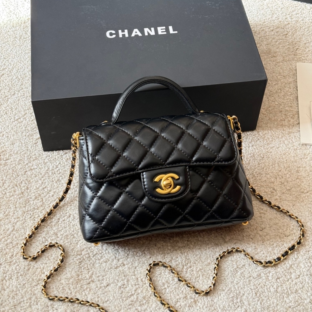Chanel Mini Flap Top Handle Bag And Gold Metal Black 20Cm AS5355 B19386 94305