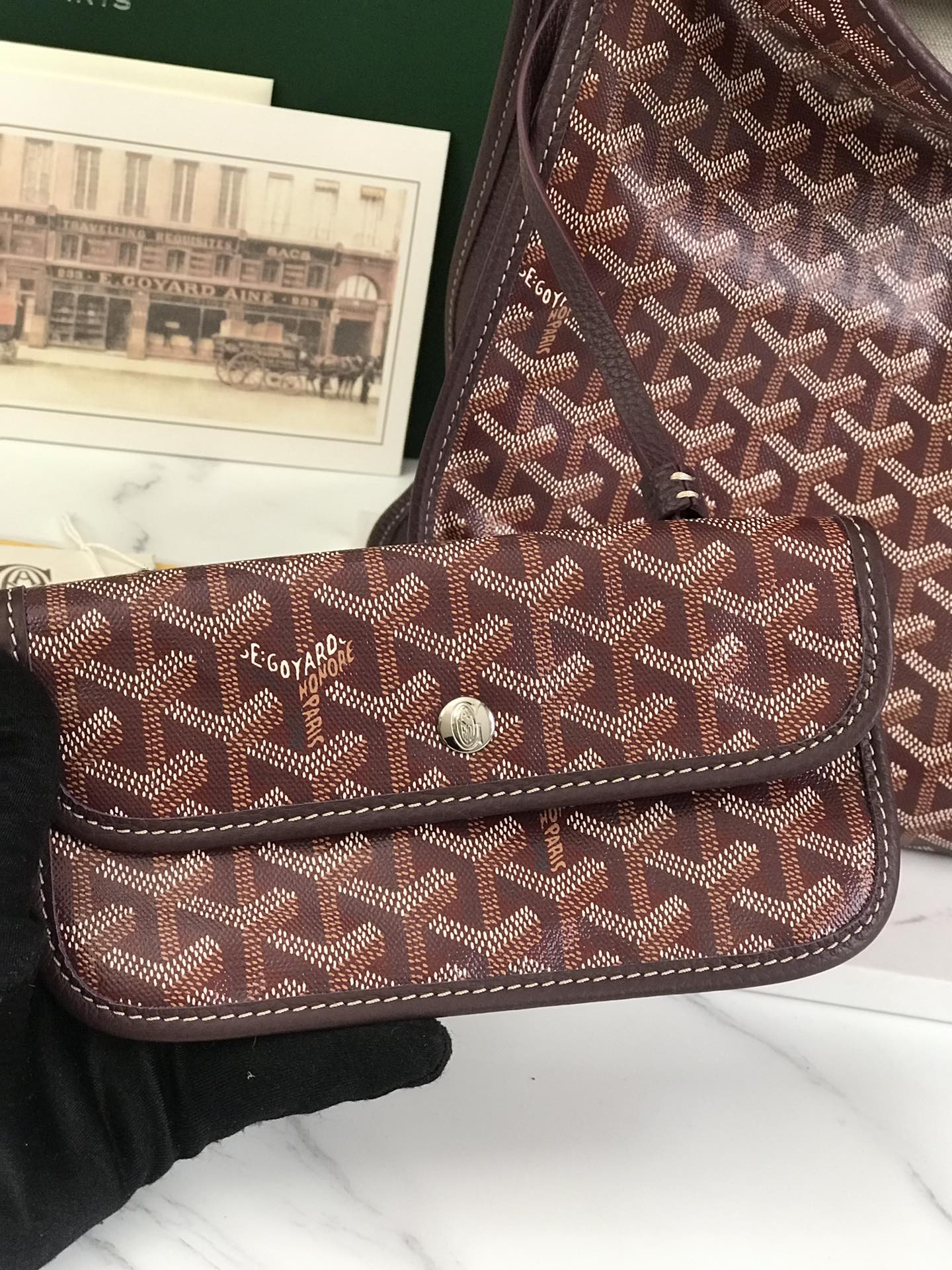 Goyard Hardy Pm Bag 40 Cm Brown Goyardine Canvas And Taurillon Leather Trim