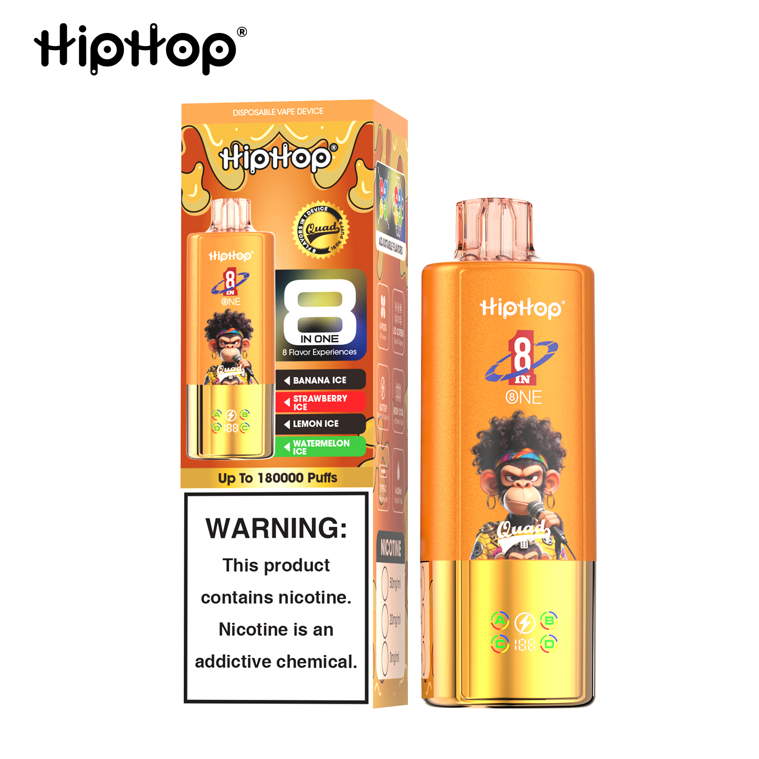 Țigară Electronică BANG x HipHop 180.000 Pufuri (180K) 8-în-1 | Ecran LED & Quad-Pod