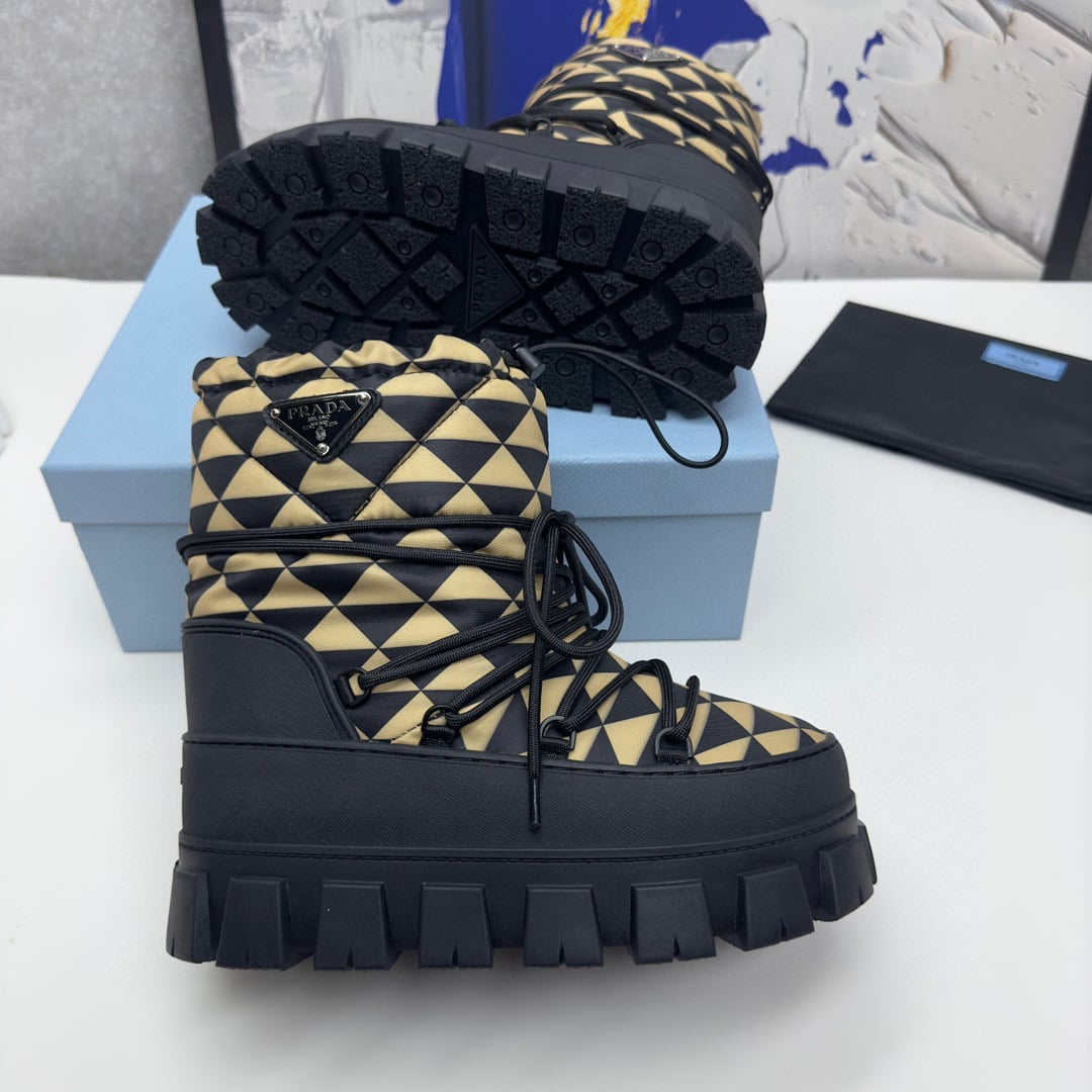 Prada Nylon Gabardine Apr?S Ski Booties Black Beige