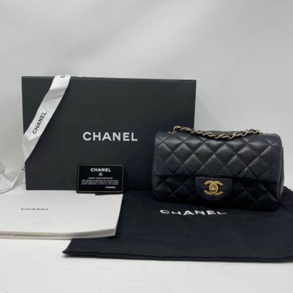 Chanel Mini Classic Handbag Gold Tone Metal Black 20Cm A69900 Y04059 94305