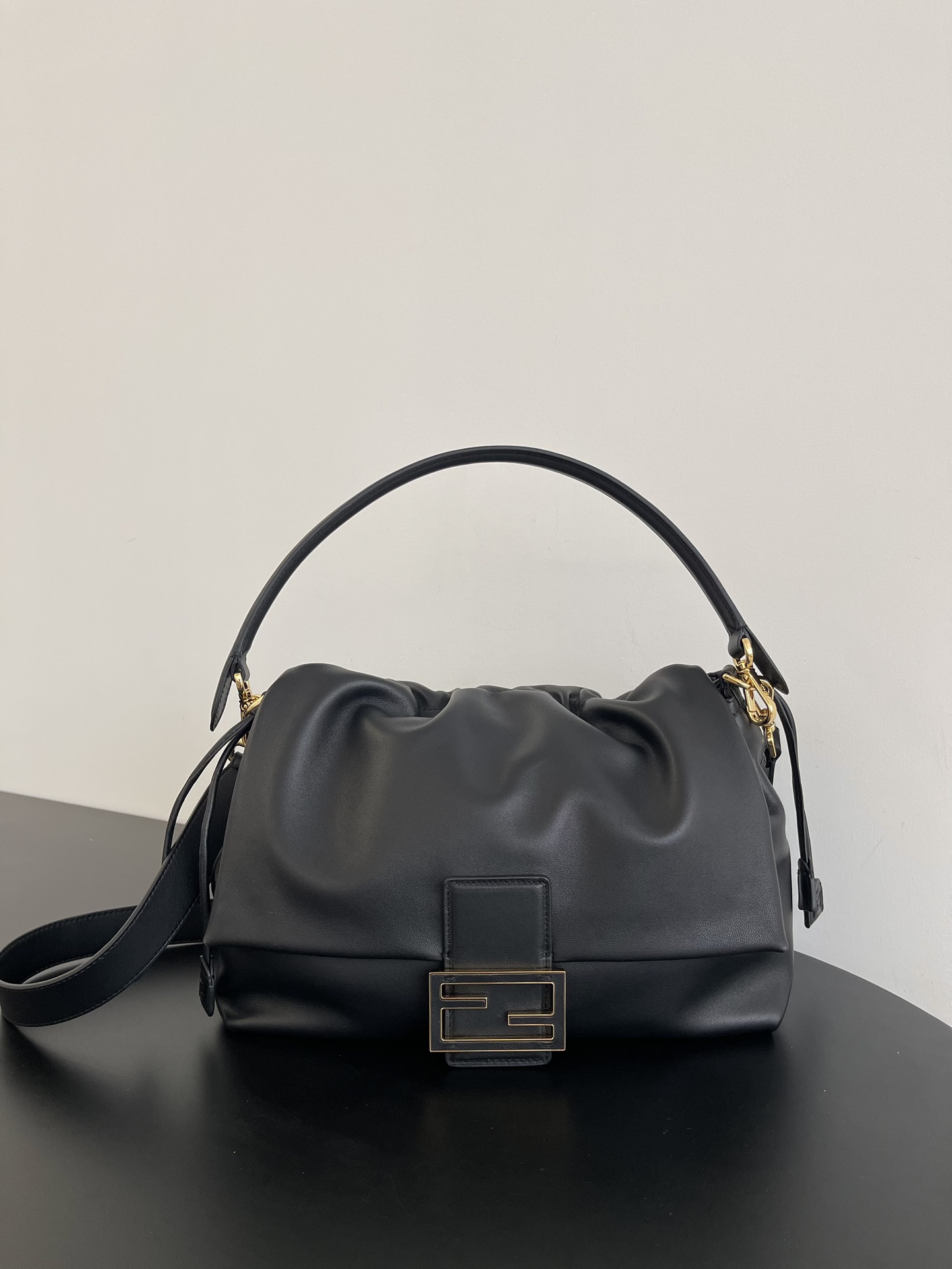 Fendi Mamma Baguette Large Black Nappa Leather Bag 31.5cm