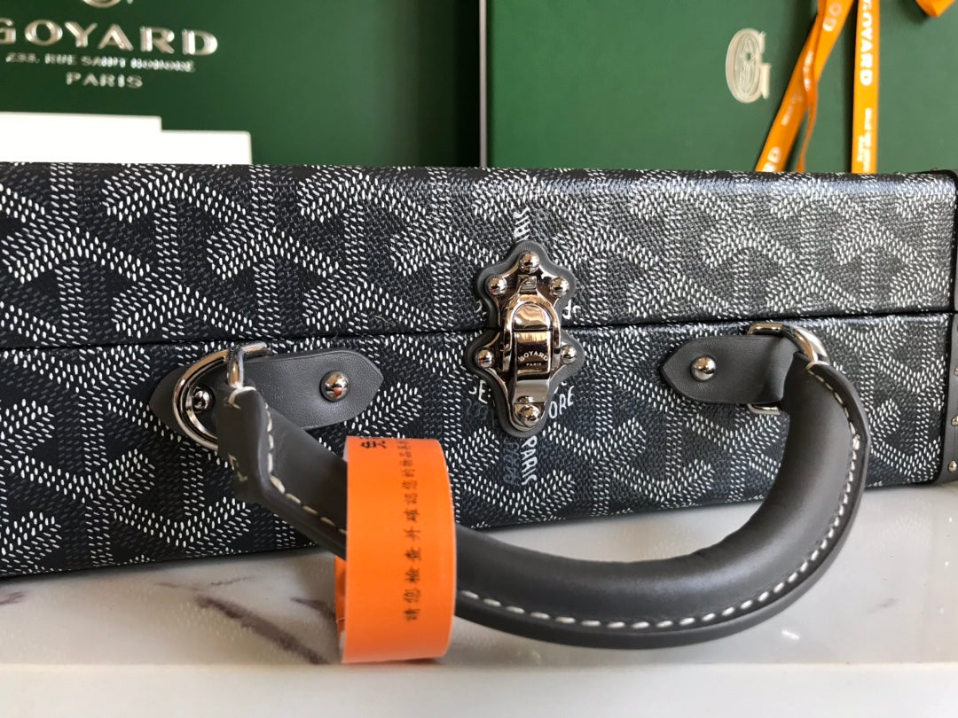 Goyard Grand Hôtel Trunk Bag 24.5cm Grey Black Goyardine Canvas And Calfskin