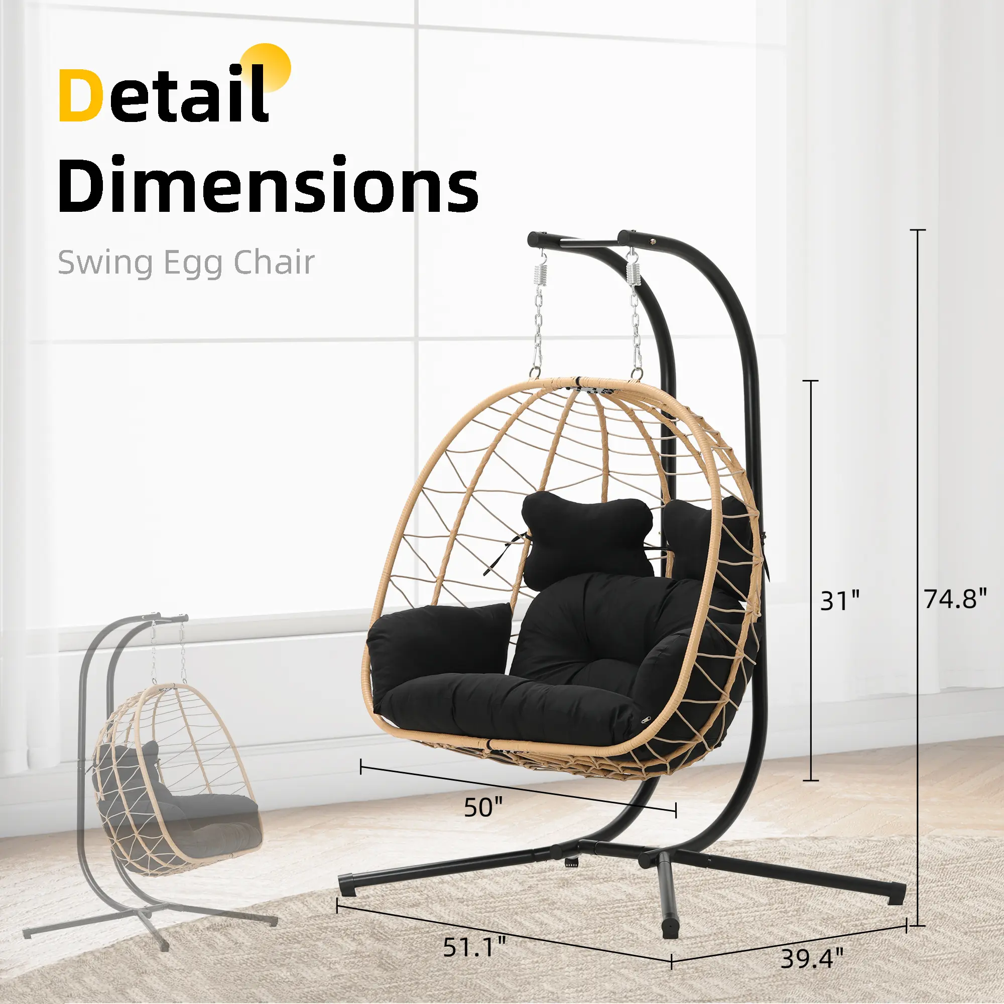 🔥Clearance Sale🔥Double Hanging Egg Chair – Outdoor Patio Swing Chair with Cushions & Stand