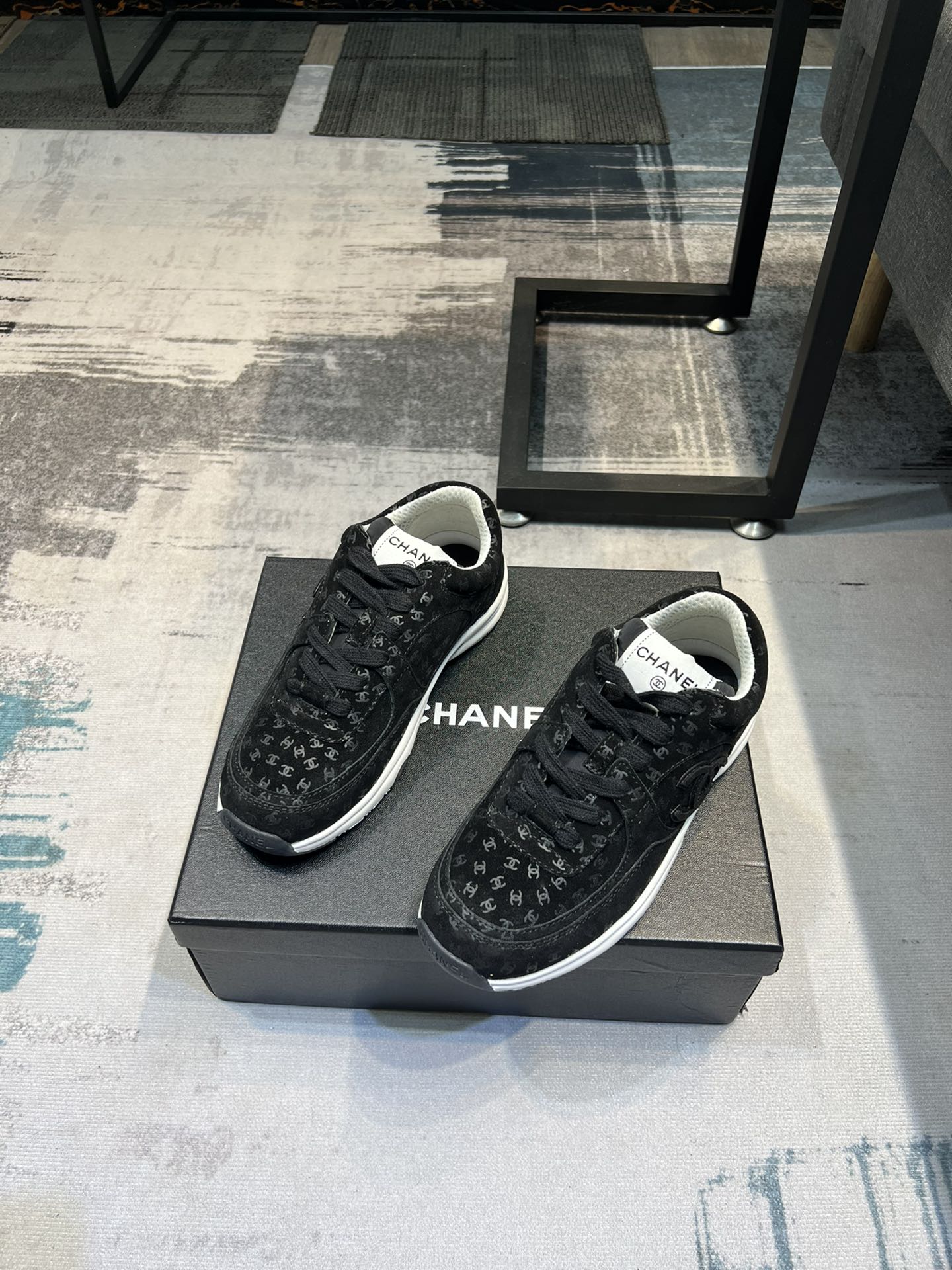 Chanel Cc Embossed Logo Suede Black