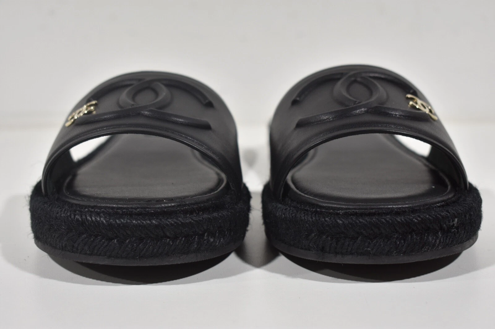 Chanel 23C CC Logo Leather Sandals Black
