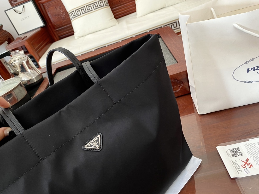 Prada Re-Nylon And Saffiano Leather Tote Bag Black