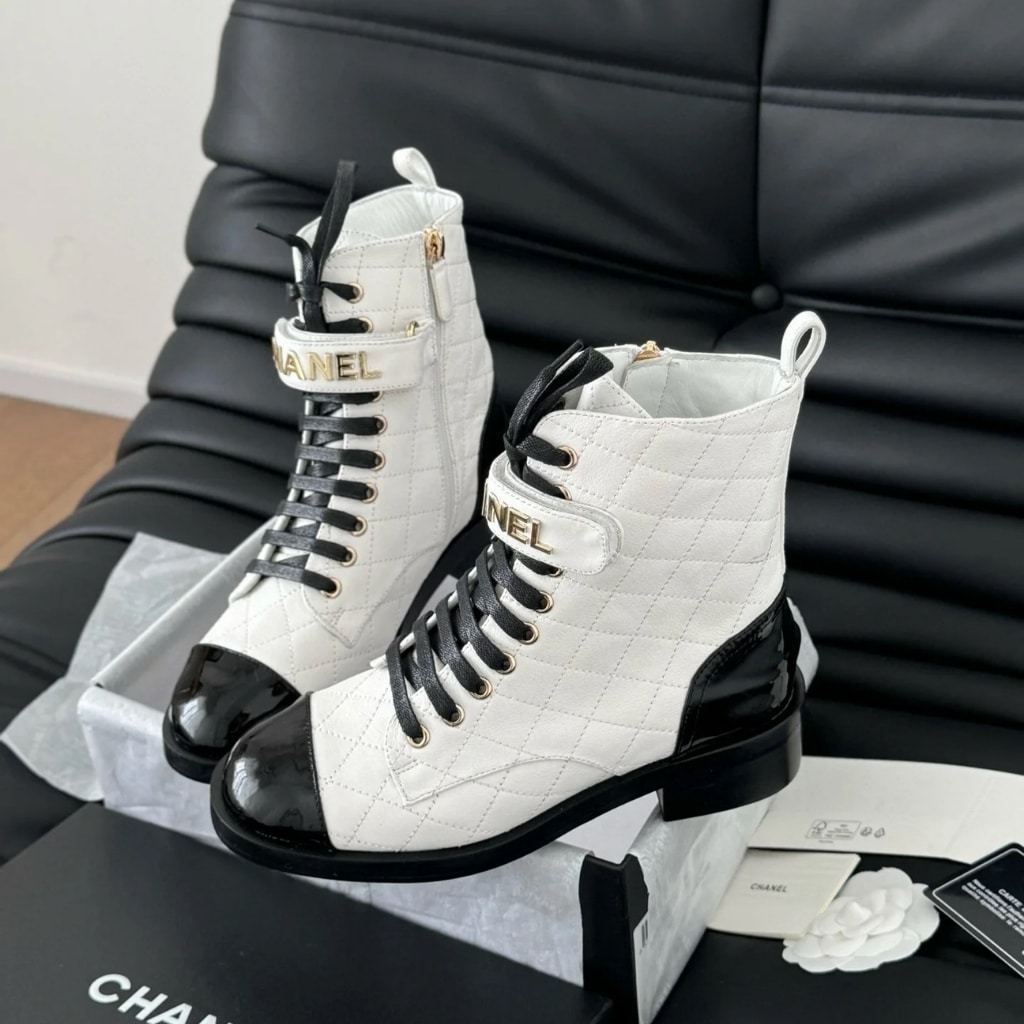 Chanel Combat Boots White And Black G45005