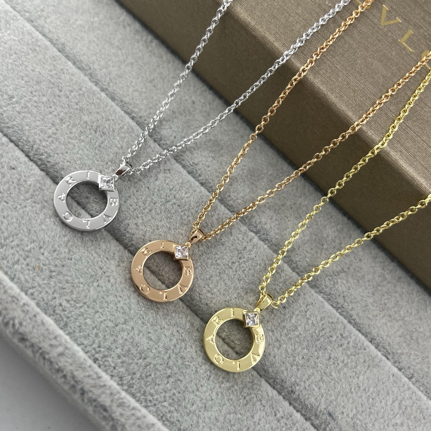 Square Diamond Circle Letter Pendant Necklace