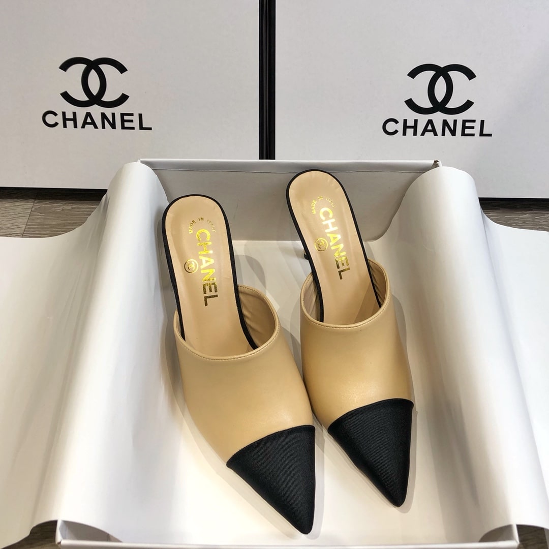Chanel Mules Grosgrain Beige