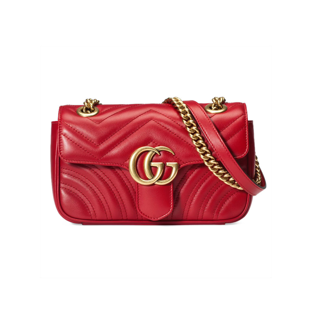 Gucci GG Marmont Matelasse Chevron Leather Mini Bag Red