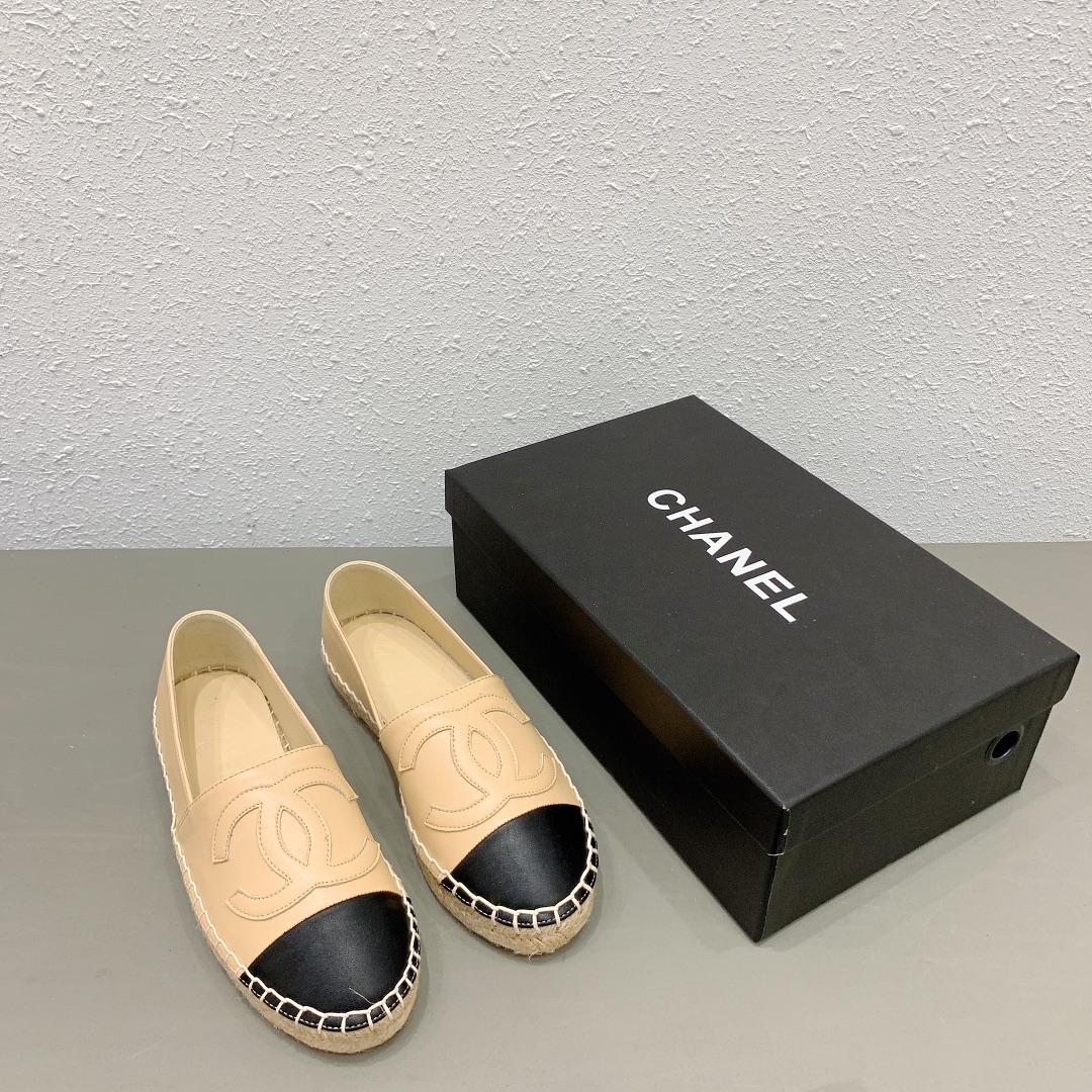 Chanel Cc Espadrilles Slip On Sheepskin Beige Black G29762 X01000 C0204