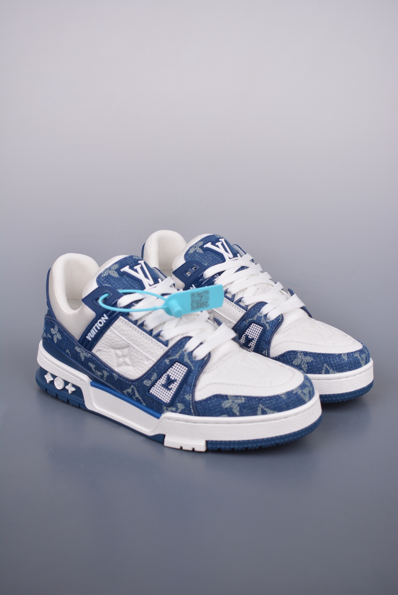 Louis Vuitton Trainer Sneaker Monogram Denim White Blue 1A9JH1