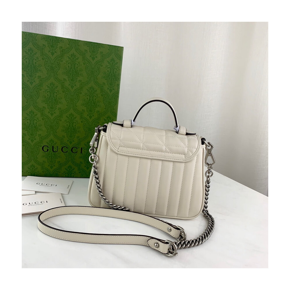 Gucci GG Marmont White Matelasse Leather Mini Top Handle Bag