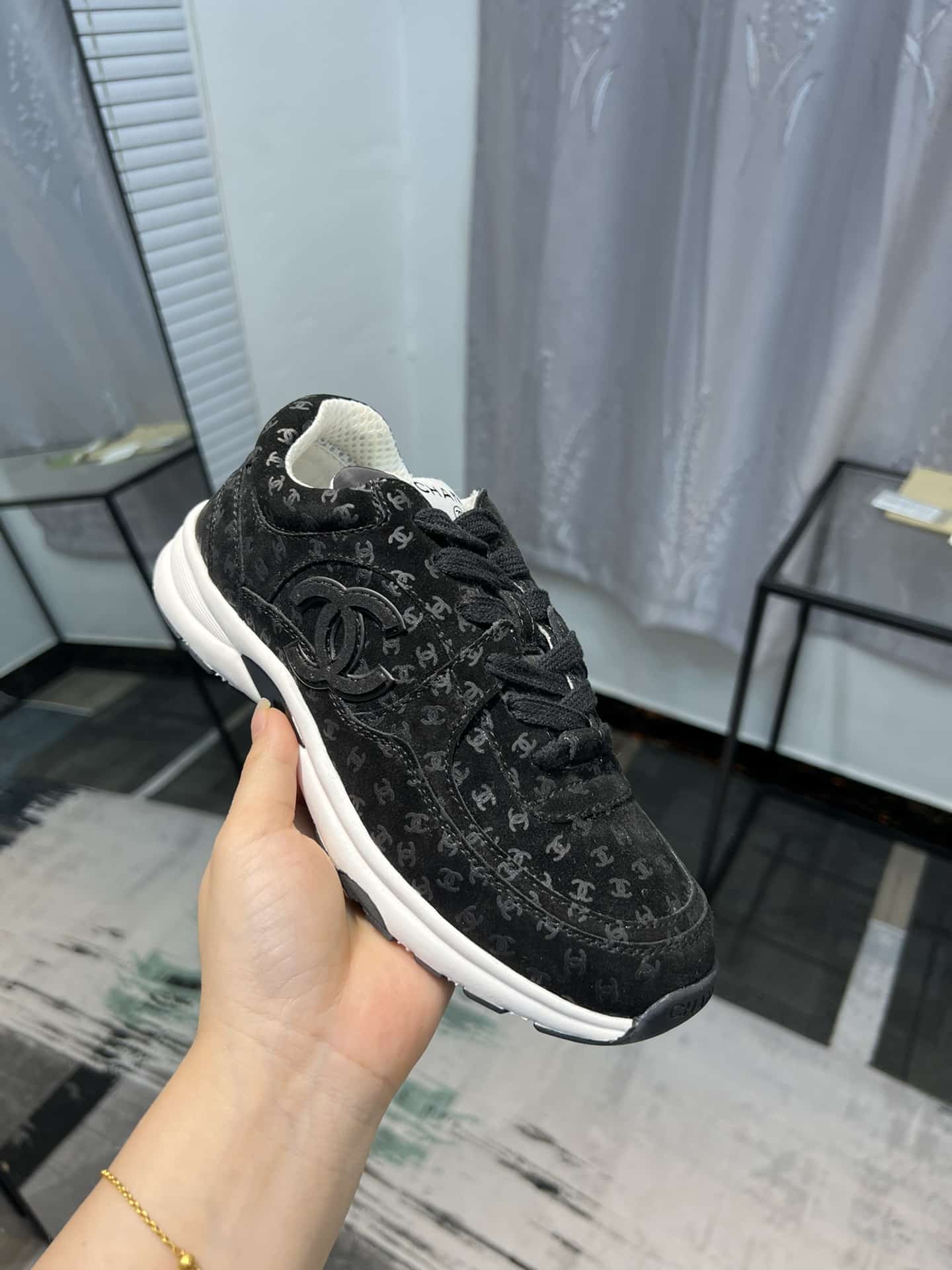 Chanel Cc Embossed Logo Suede Black