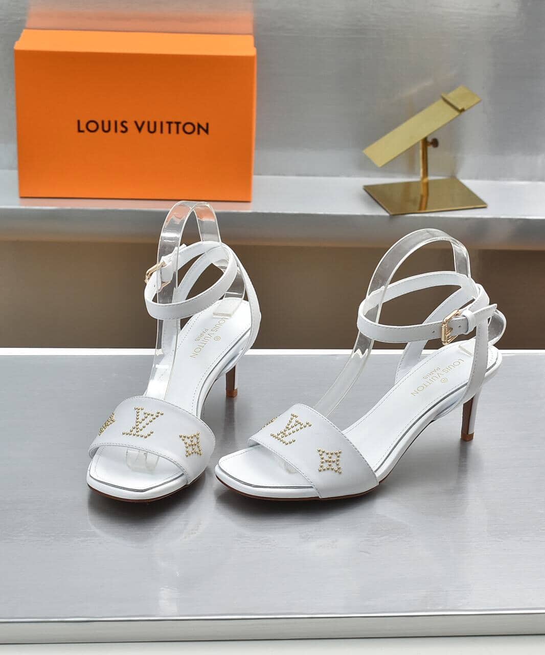 Louis Vuitton Open Toe High Heel Sandals White