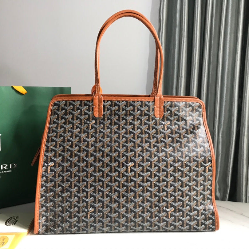 Goyard Hardy Pm Bag 40 Cm Black Goyardine Canvas And Tan Taurillon Leather Trim