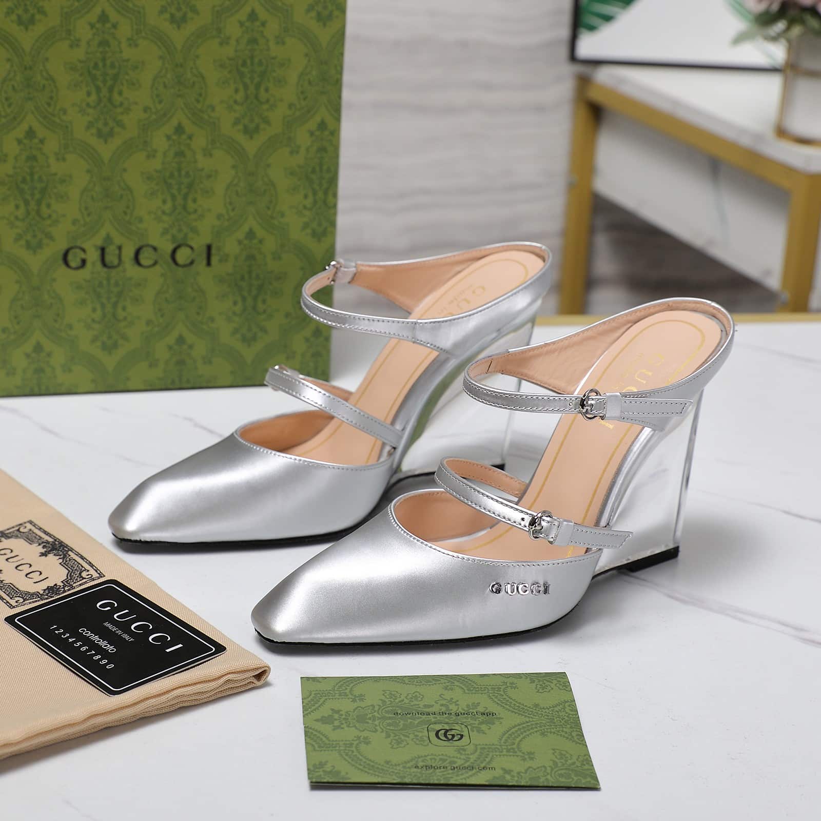 Gucci Women’S Wedge Mule Silver