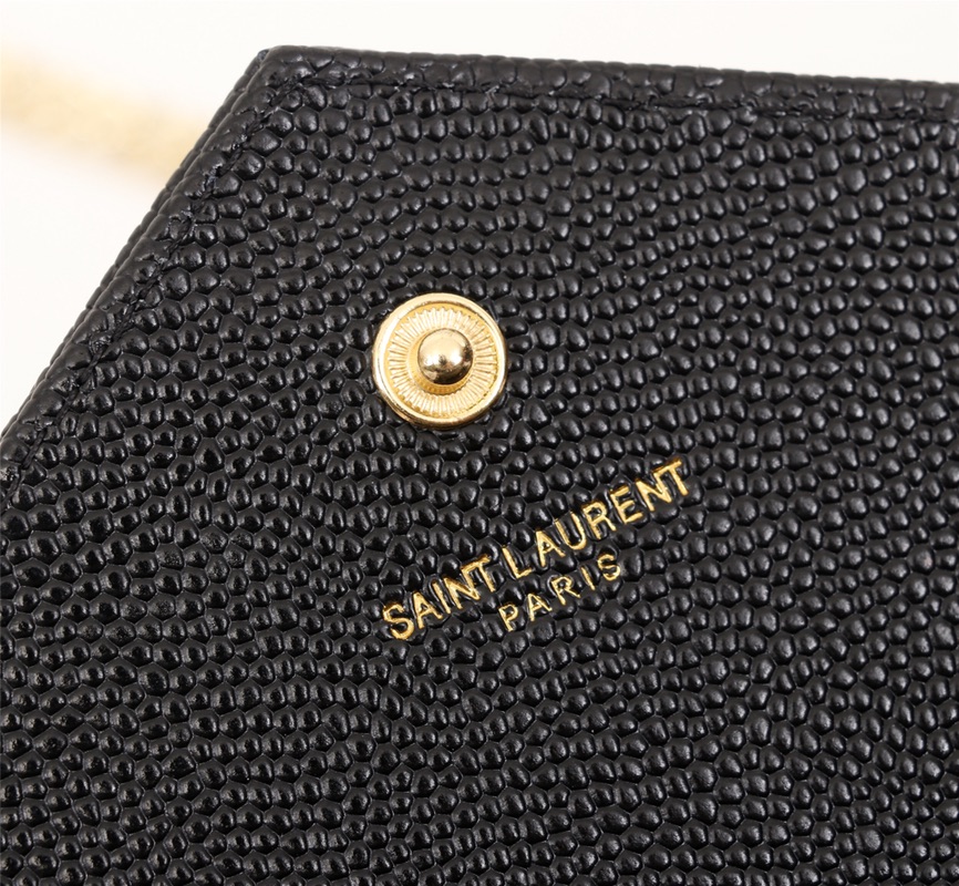 Saint Laurent Cassandre Matelasse Chain Wallet In Grain De Poudre Embossed Black Gold 22Cm 377828 Bow01 1000
