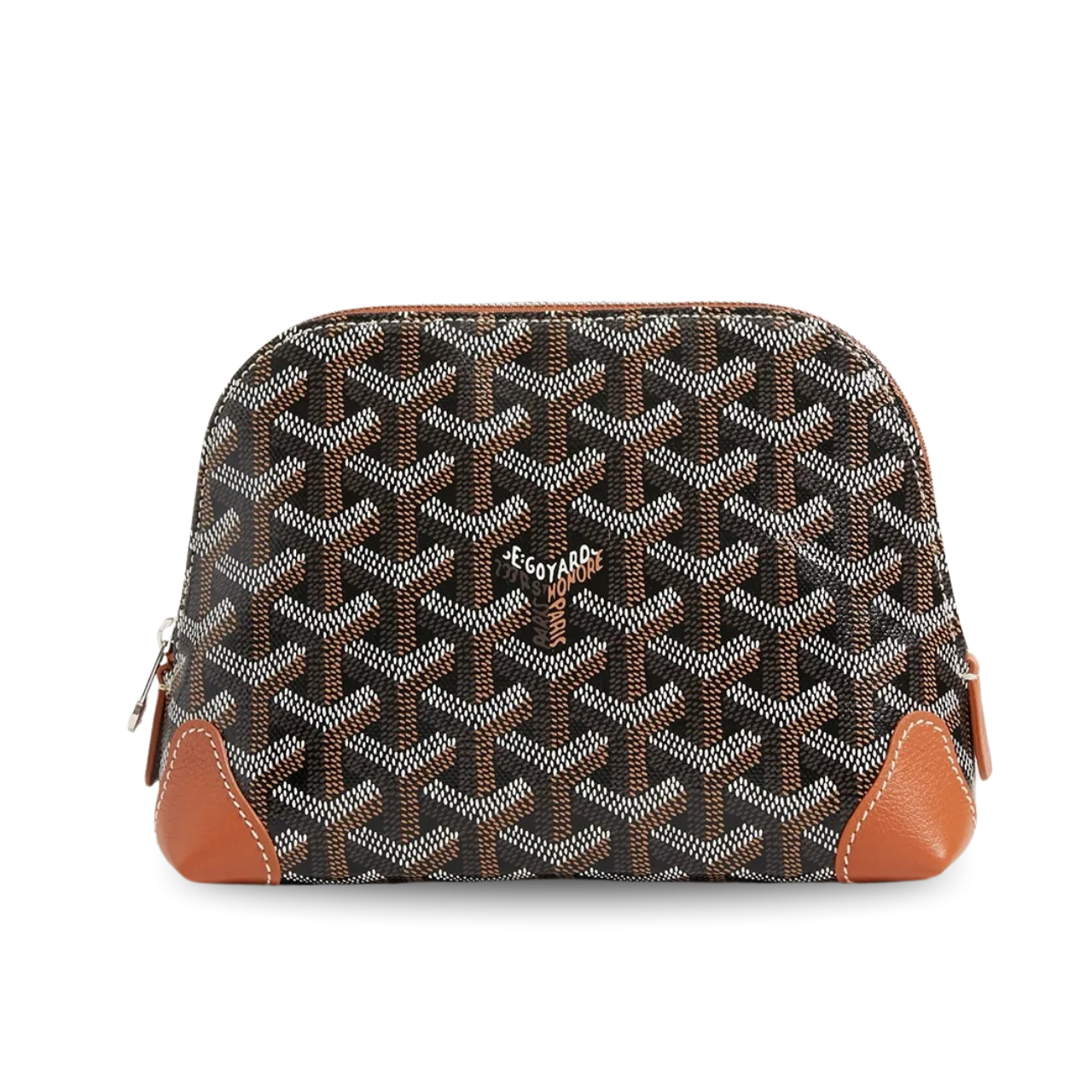 Goyard Vendôme Cosmetic Pouch 17cm Black Goyardine Canvas And Tan Calfskin Trim