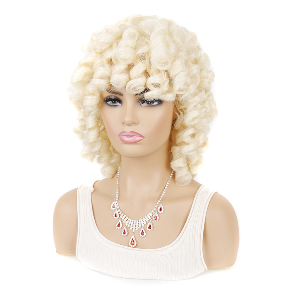 Short wig beige curly hair