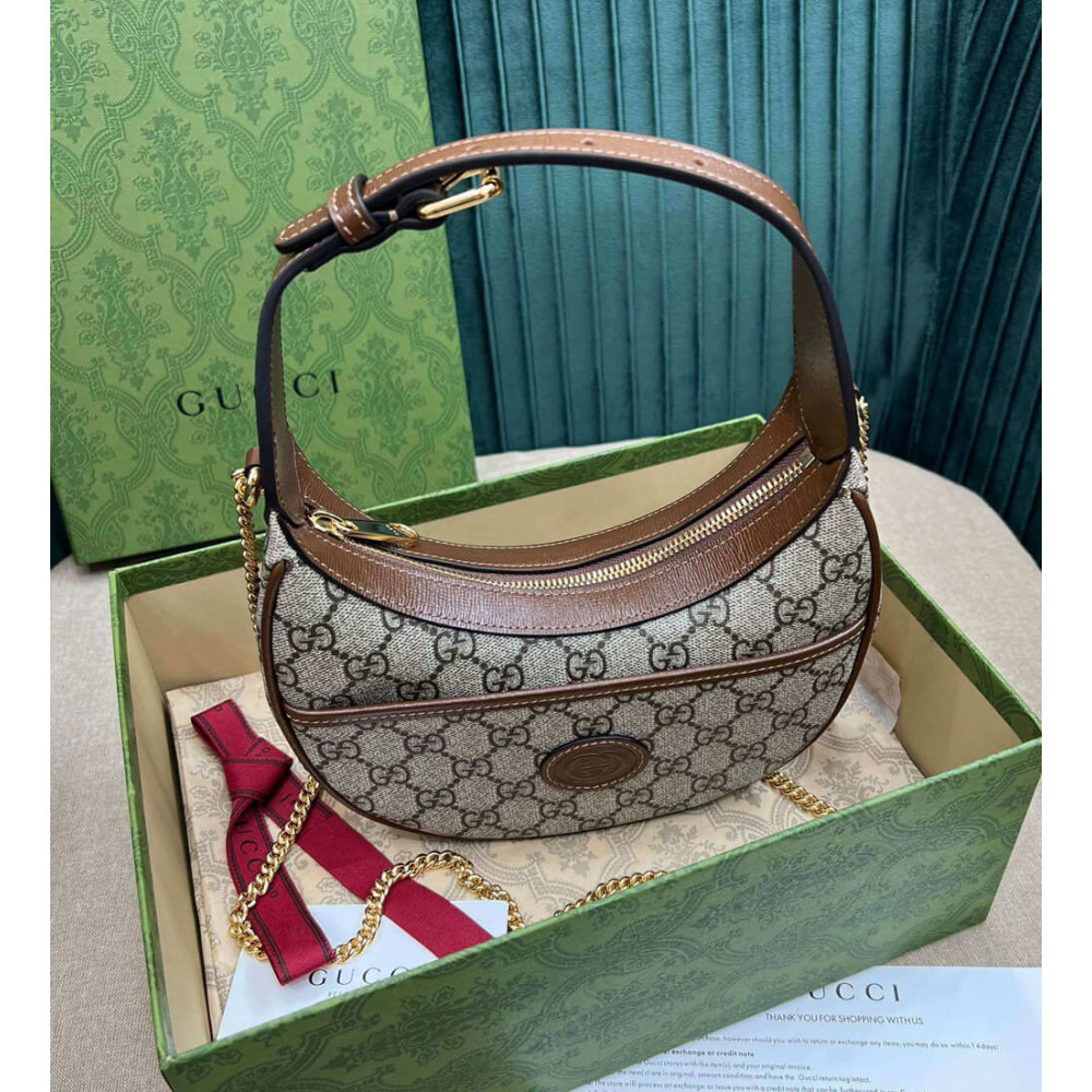 Gucci Half-Moon-Shaped Mini Bag with Interlocking G Brown
