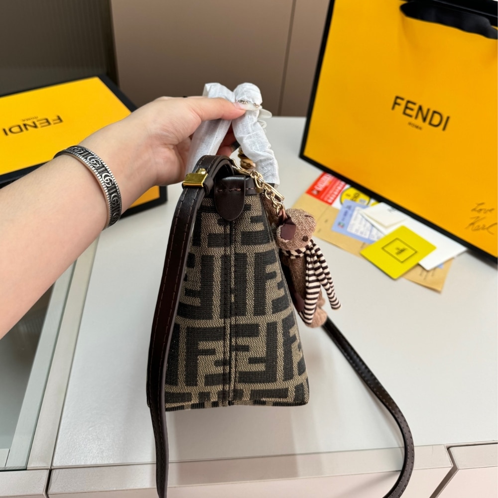 Fendi Mini Roll Ff Jacquard Mini Bag Brown 18Cm